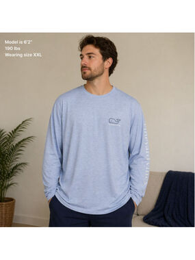 Men's Vineyard Vines Long Sleeve Tee XXL Light Blue Whale Logo Performance Shirt